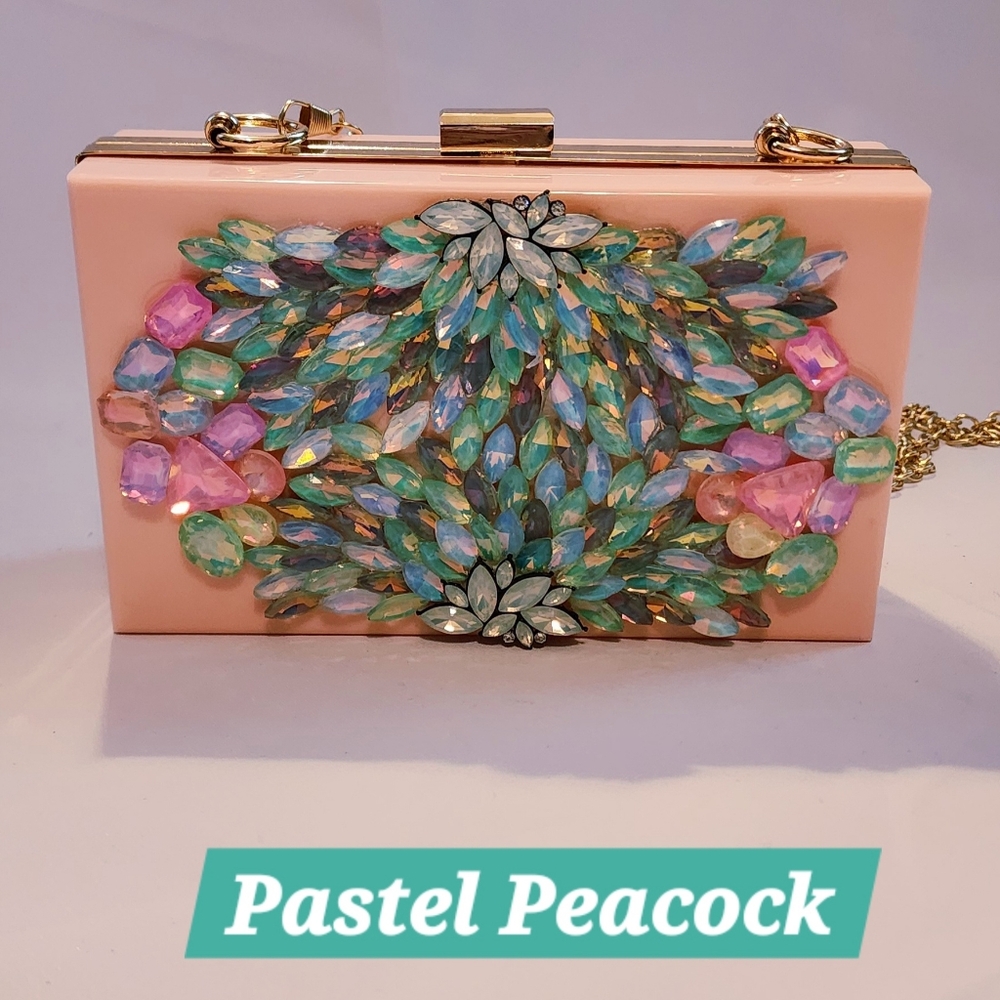 Handmade Pearl Chaos Pink Acrylic Clutch - Pastel Peacock